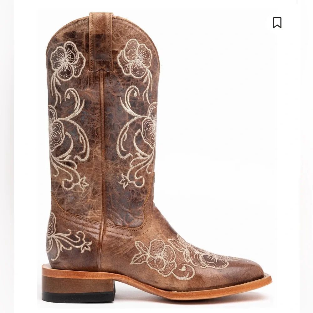 Shyanne Floral Embroidered Western Leather Brown Boots - Picture 2 of 13